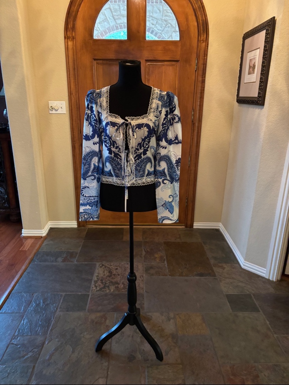 Gianni Bini Blue and White Printed Teddy Jacket